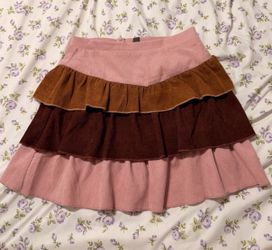 Small Pink and Brown Layered Ruffle Skirt