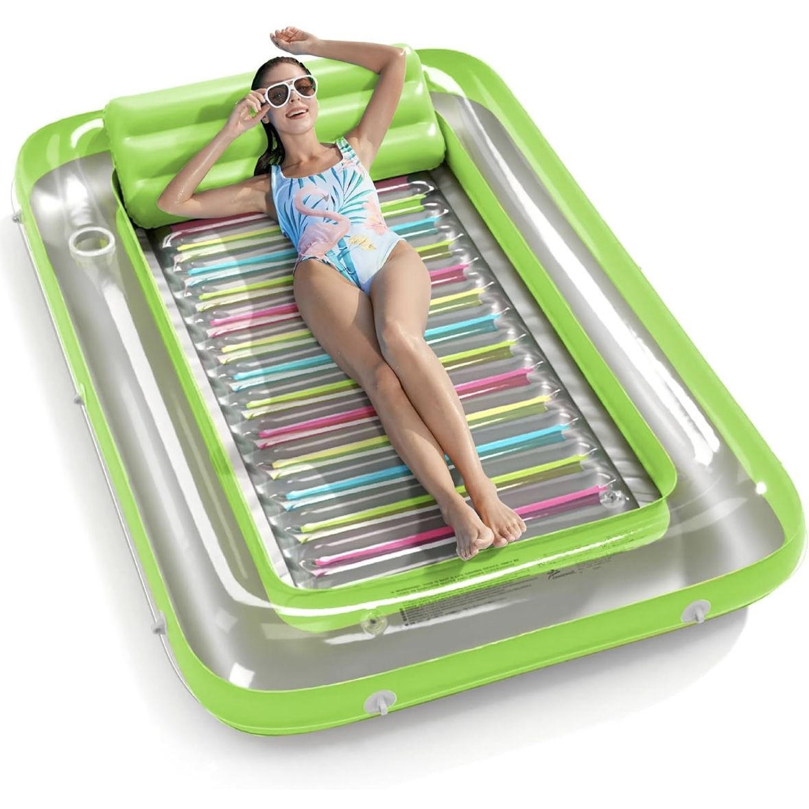 New Inflatable Tanning Pool Lounger Float Sunbathing Pool Lounge Raft Floatie Reflective Base