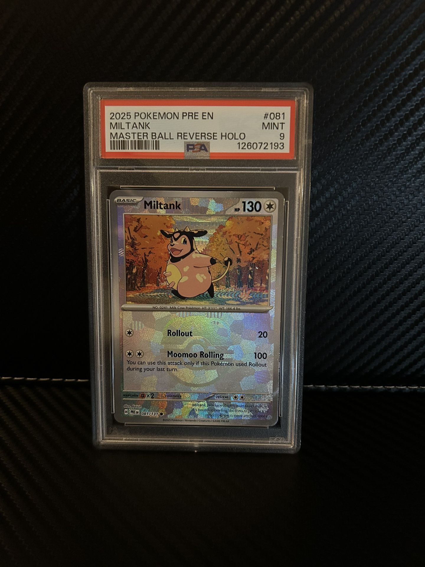 2025 POKEMON PRE EN-PRISMATIC EVOLUTIONS MASTER BALL REVERSE HOLO MILTANK PSA 9