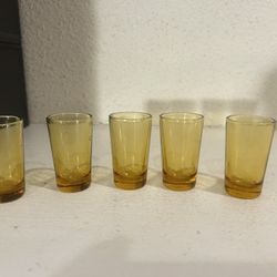 Set Of 5 Vintage Amber Shot Glasses Shotglasses