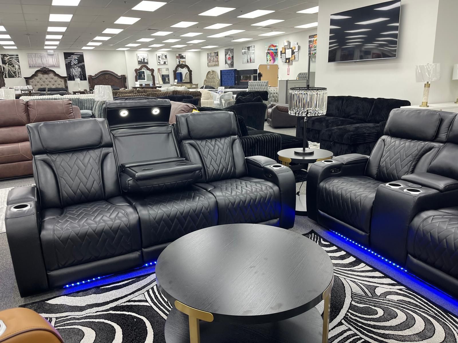 Contemporary Design power recliner sofa w/Surround sound & LED Light