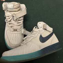 NIKE Lunar Force 1 Mid Leather White/Blue Men Size 10.5