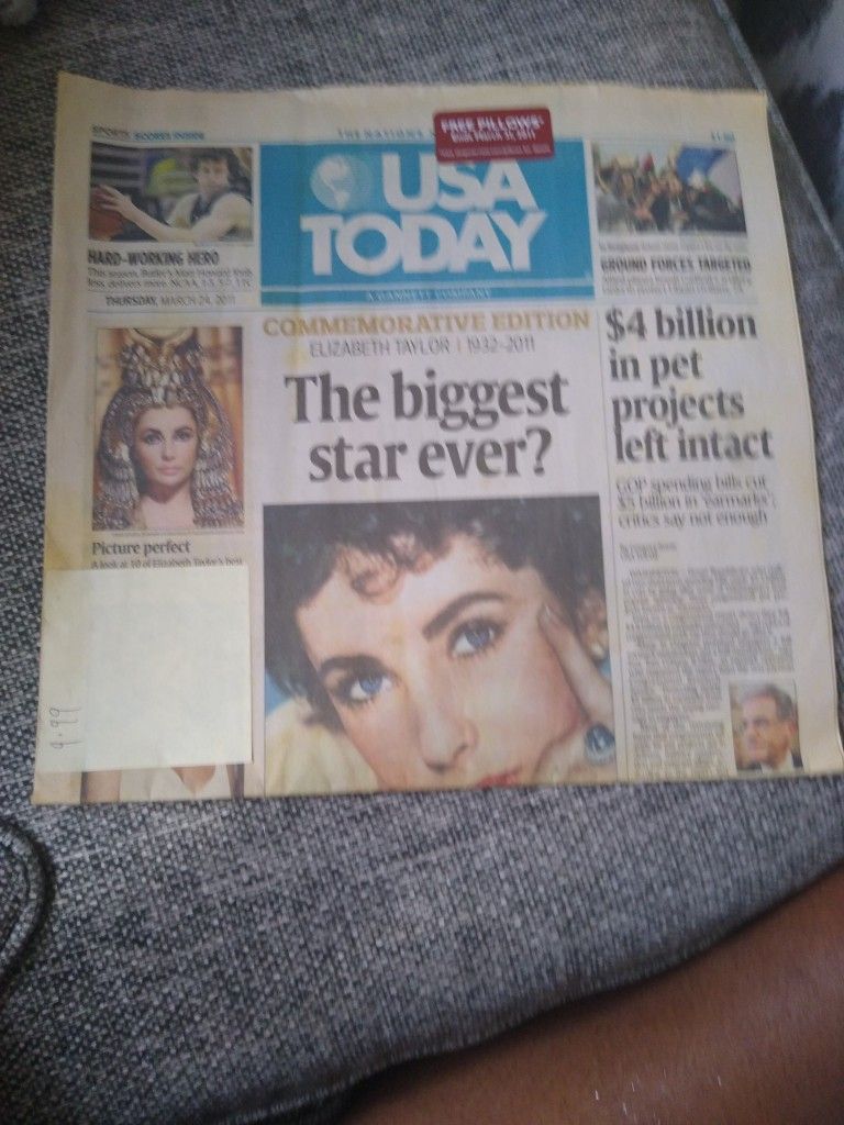 USA Today March 24th 2011 The Biggest Start Ever Elizabeth Taylor