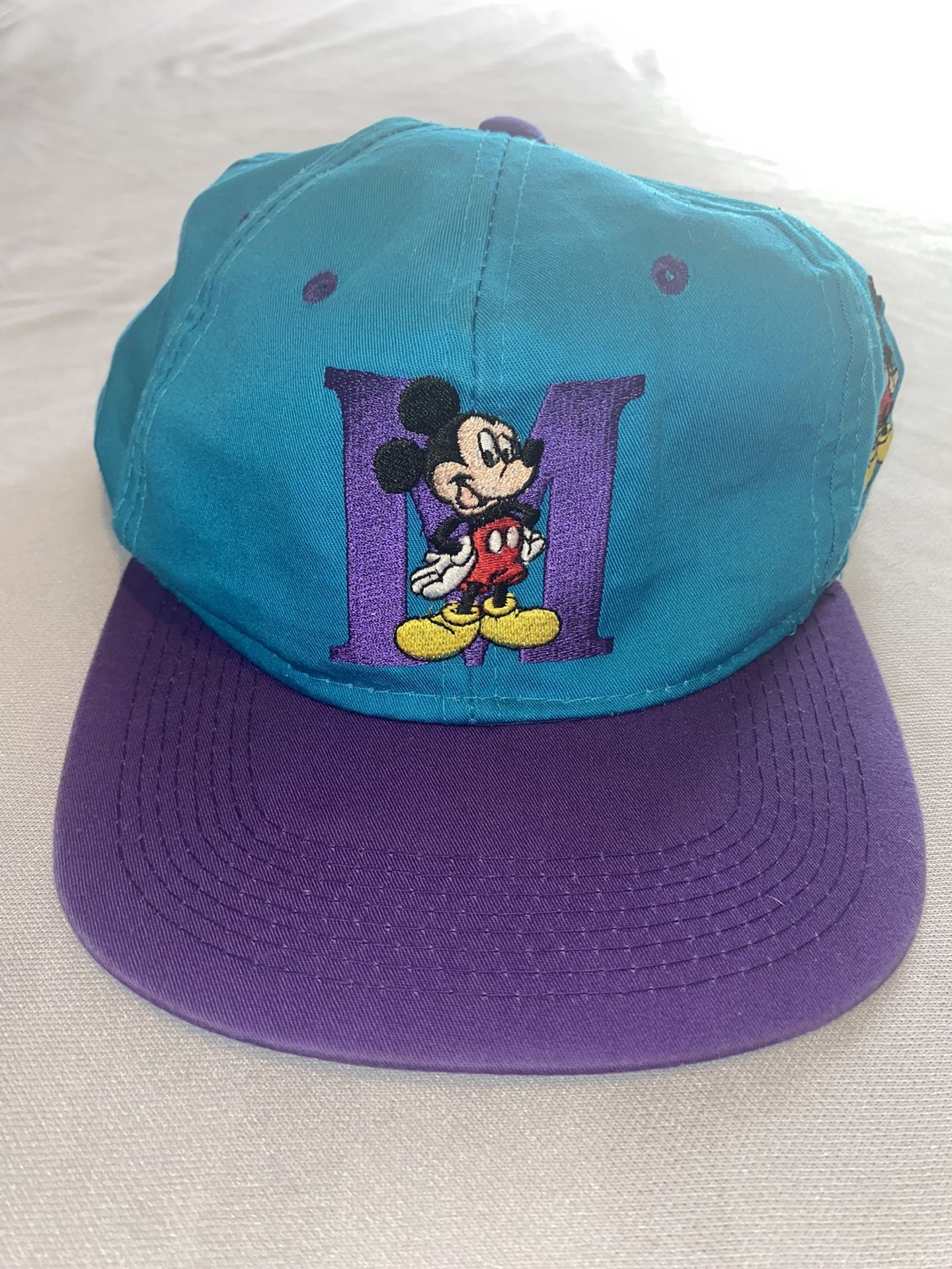 Vintage Mickey Mouse SnapBack Hat Cap Disney Teal Purple Adult