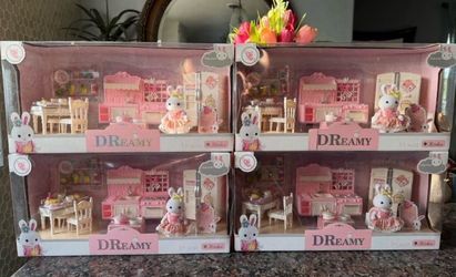 BUNNY DOLL PLAY SET NEW RABBIT FIGURINE KITCHEN SET BUNNY TOY PLAYSET