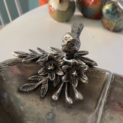 Pewter Bowl With Bird Design Heavy Great Quality 