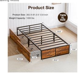 Twin metal bed with drawers