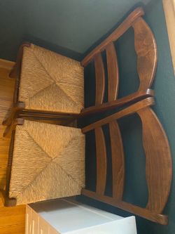 Pair of Wood Dining Chairs with Rush Seats