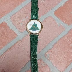 Vintage Christmas Tree Analog Watch Green By Pearl Quartz Thailand Movt