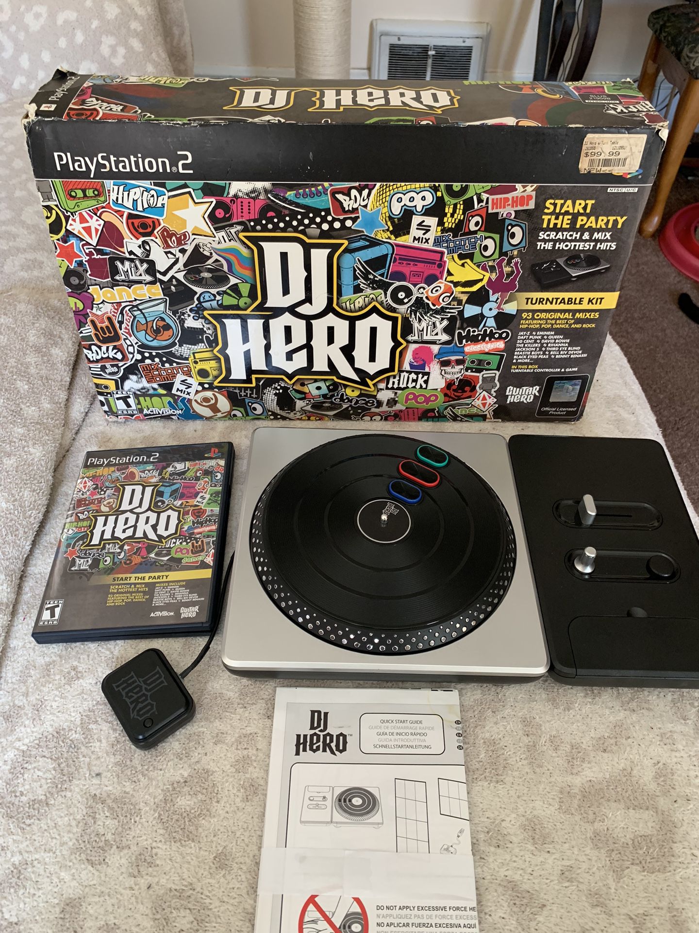 DJ Hero PlayStation 2 PS2 Complete in Box CIB w Turntable, Dongle and Game Rare! see photos