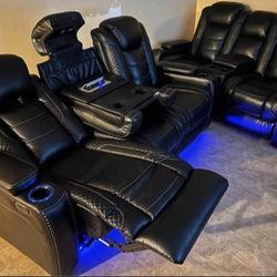 👋 New Sale 👋 Black Party Time | Sofa and Loveseat | Power Electric Reclining 