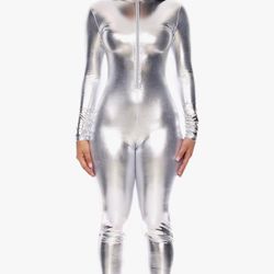 Women’s metallic Silver Body Suit Sz M/L