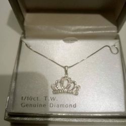 Brand New In Box Sterling Silver & Diamond Crown Women's Necklace