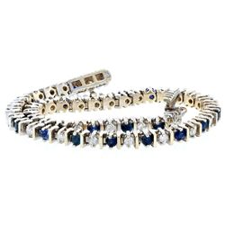 14K White Gold Diamond & Blue Sapphire Tennis Bracelet