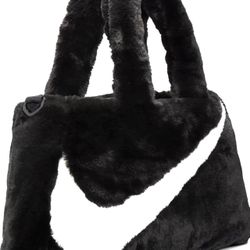 Nike Sportswear Faux Fur Tote Bag Purse (10L) (Black/Sail)
