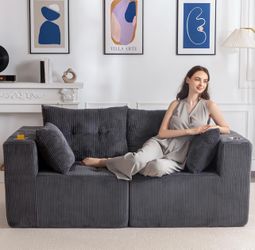 Modular Sectional Sofa Couch, Loveseat Boneless Cloud Couch for Living Room, Sofa in A Box, Tufted Upholstered Cozy Chair with Cup Holders, No Assembl