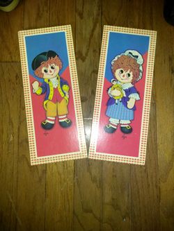 Antique Raggedy Ann and Andy wall plaques