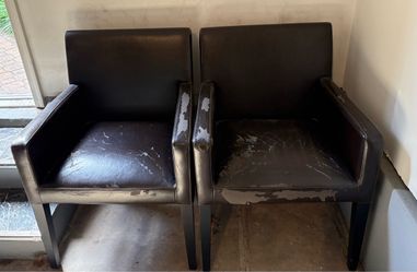 Two Wood/Leather Chairs - Crate & Barrel