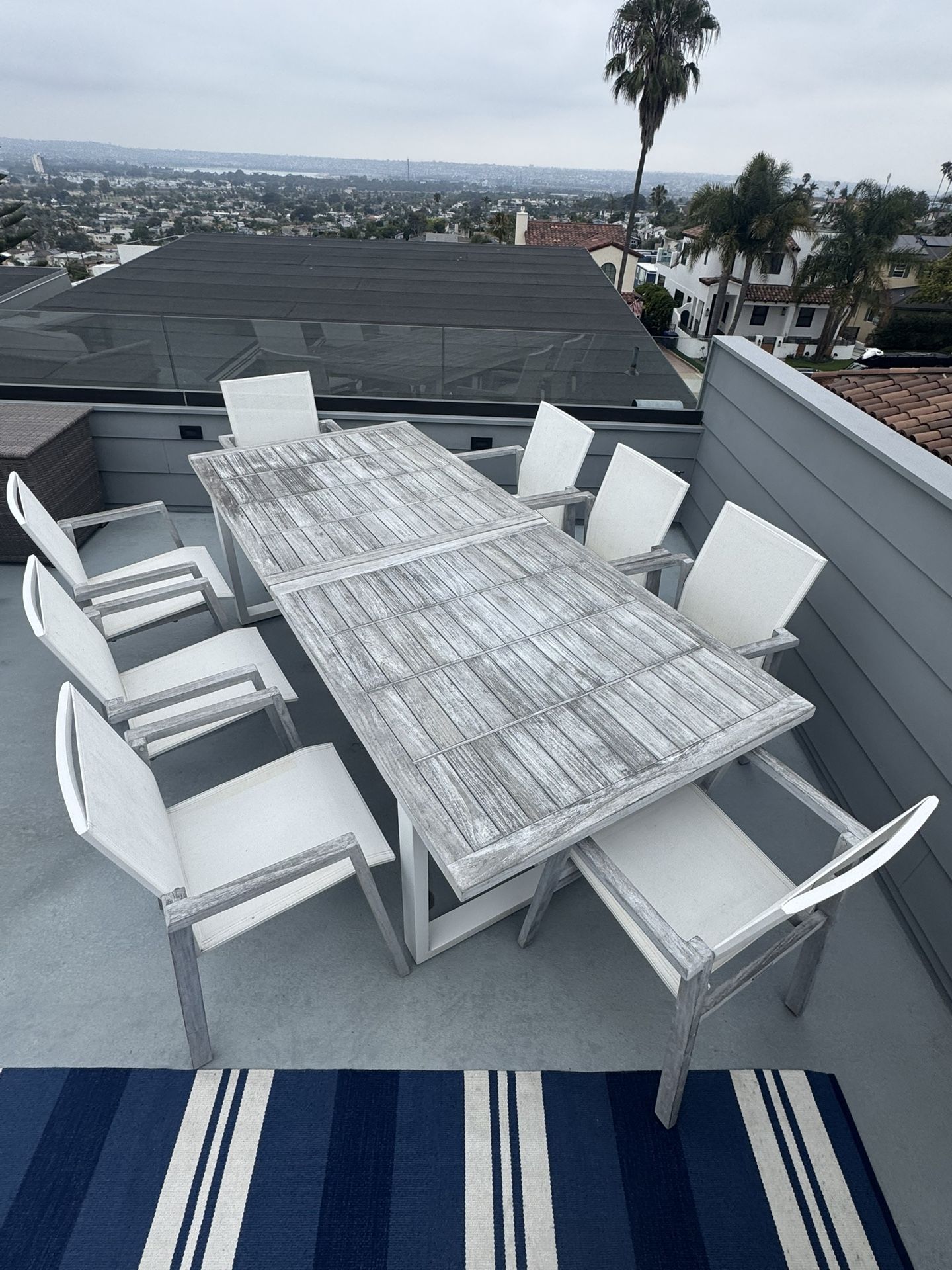High End Frontgate Teak Expandable Table w/ 8 Chairs