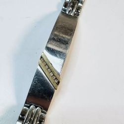 Gorgeous 10k Yellow Gold & Stainless Steal Link With Diamonds Bracelet 8” 