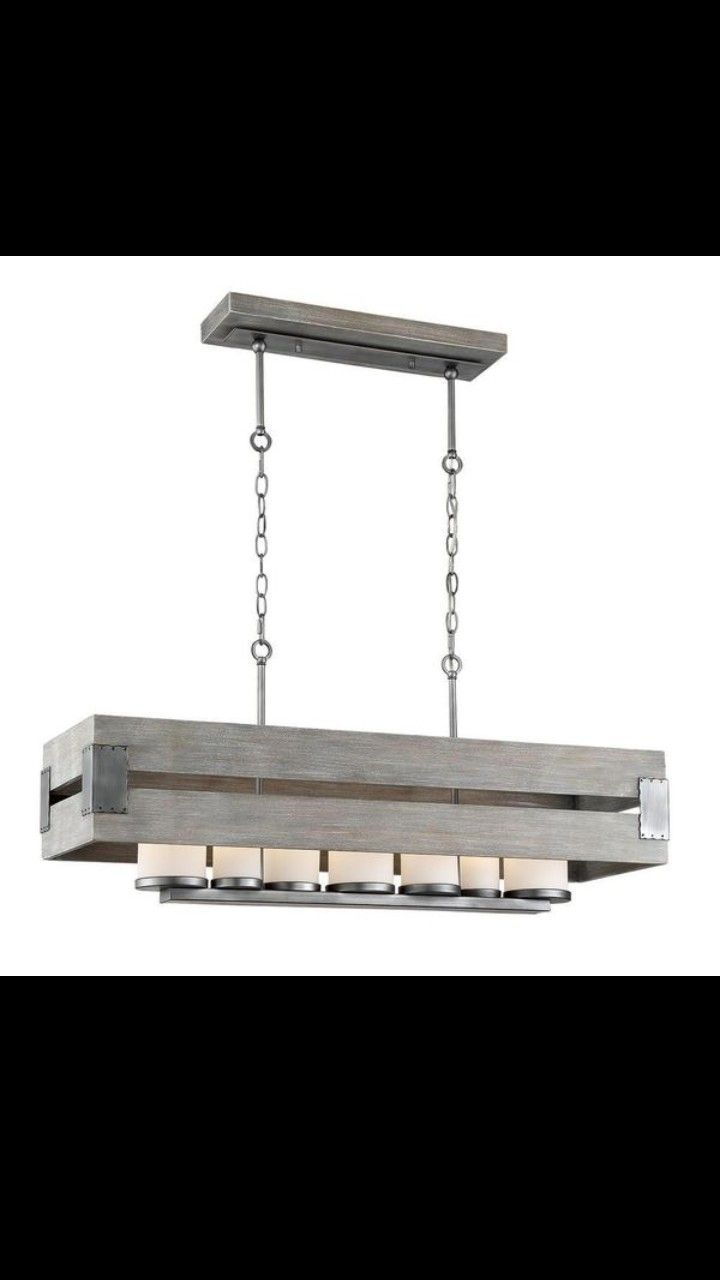 Home Decorators Collection Ackwood 7-Light Grey Wood Rectangular Chandelier with White Opal Glass Shades