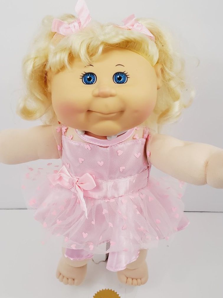 Cabbage Patch Kids 2016 15" Blonde Hair Blue Eyes Doll Toy Girl Pink Dress