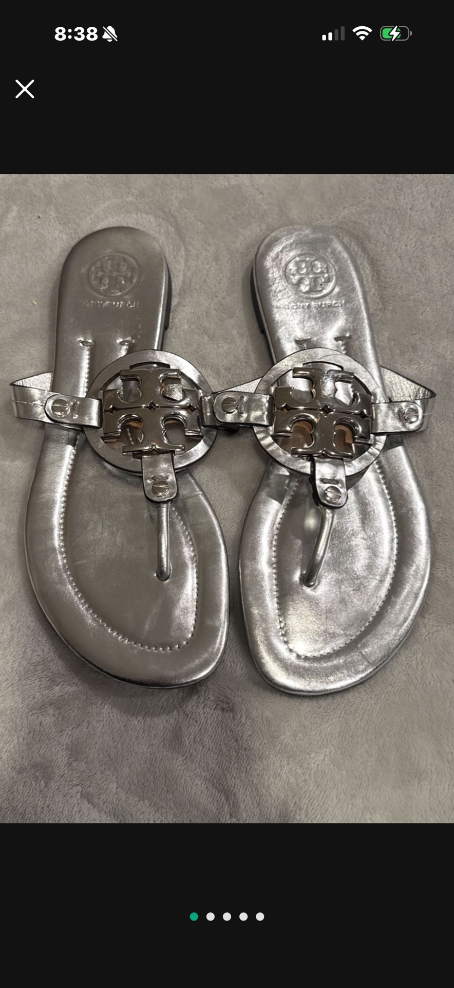 New Tory Burch Silver Miller Metal Buckle Sandals 7.5