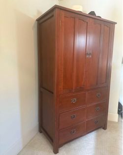 Solid Wood Armoire with Six Drawers — Mission-Inspired Style