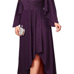 ZOMVA Plus Size 4X Sparkly Glitter Formal Maxi A Line Dress Sparkle Wrap Handkerchief Sleeve Prom Cocktail Evening Gown