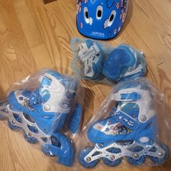Adjustable Inline Skates For Kids Age 4-7 Full Light Up Wheels, Helmet, And Safety Protective Set