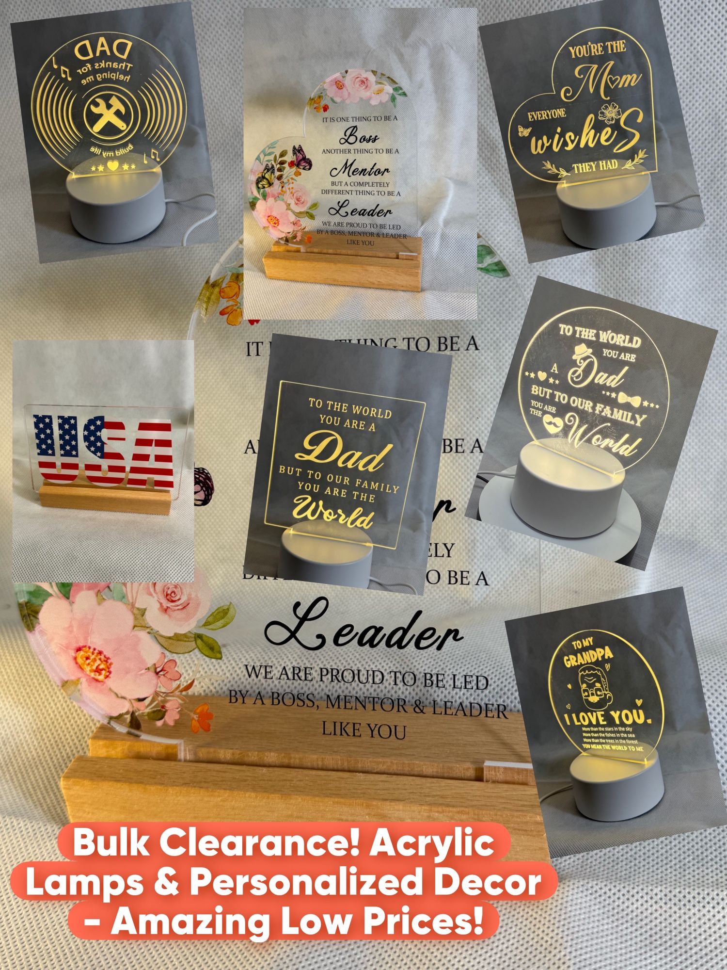 Bulk Clearance! Acrylic Lamps & Personalized Decor - Amazing Low Prices!