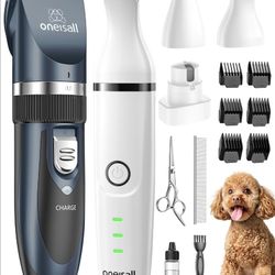 oneisall Dog Clippers and Dog Paw Trimmer Kit 2 in 1 Low Noise Cordless Dog Clippers for Grooming Pet Hair Trimmers for Small and Large Dogs Cats Anim