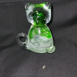 Cat Figurine 4 3/8" HandBlown Paperweight Art Glass