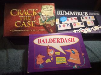 Three (3) Game Lot. Balderdash// Rummycube and Crack the Case