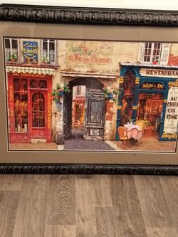 Framed French Street Scene Wall Art