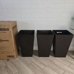 Outsunny Set of 3 Tall Rattan Style Planters 24in