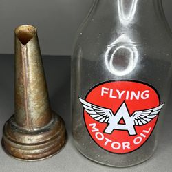 Collectible One Quart Flying A Oil Jar & Original Master Spout