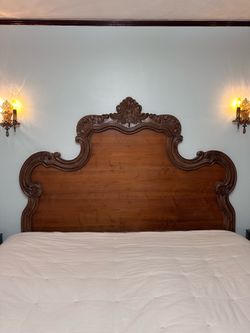 Custom hand carved solid, walnut, king-size headboard