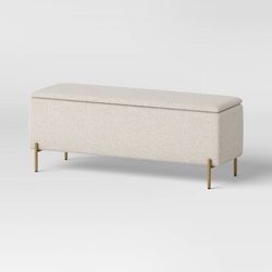 White/Cream Boucle Bench with Gold Legs