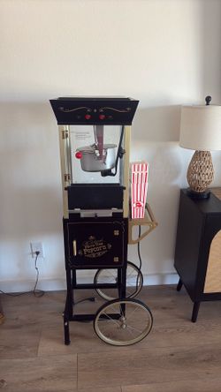 Old Fashioned Movie Time Popcorn Machine Cart