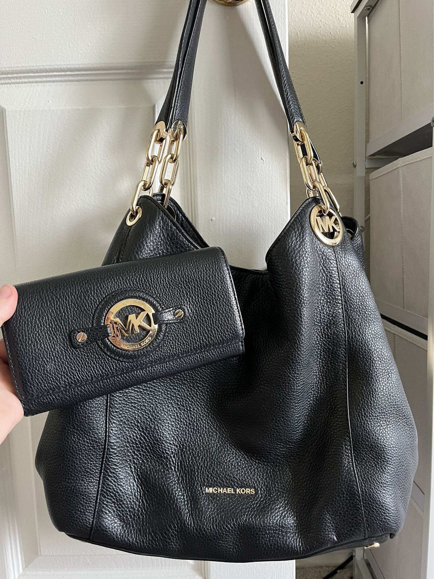 Michael Kors Black Shoulder Purse with matching wallet