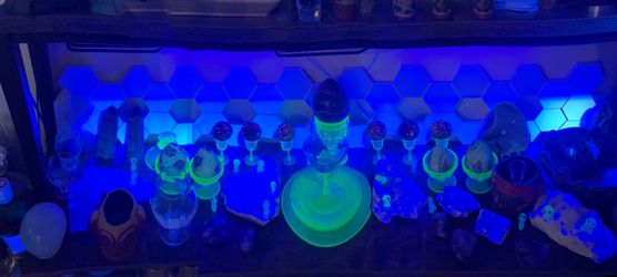 Uranium glass and UV crystals, rocks, and minerals ($5-$250)