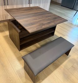 Lift Top Coffee Table with Bench & Storage – Dark Walnut
