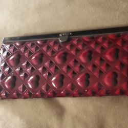 Patent Red Heart Pattern Clutch 