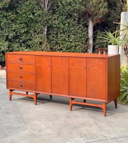 Mid Century Modern Walnut 10 Drawer Credenza TV Stand Media Center