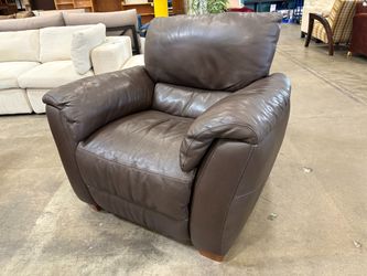 Dark Espresso Leather Manual Recliner with Cushioned Arms and Hidden Pulley