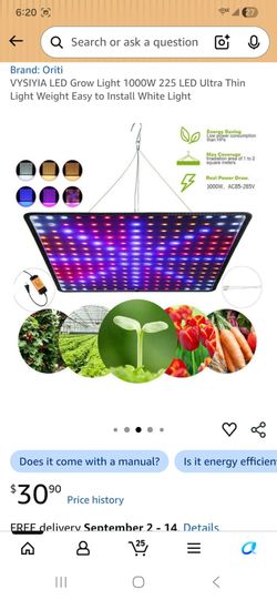 LED Grow Light 1000W 225 LED Ultra Thin Light Weight Easy to Instal 2pack