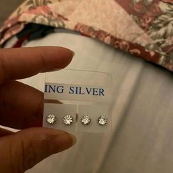 Real silver Zircon diamond Small stud Earrings 