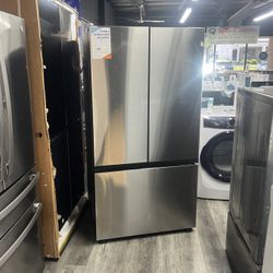 Samsung - BESPOKE 30 cu. ft. 3-Door French Door Smart Refrigerator with Beverage Center - Stainless Steel