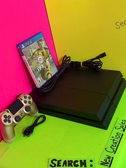 BUNDLE PS4 Console 500GB Sony PlayStation 4 Fat Black Console Gold DualShock 4 Wireless Controller FIFA 17 HDMI Cable Power Cord USB Charging Cable